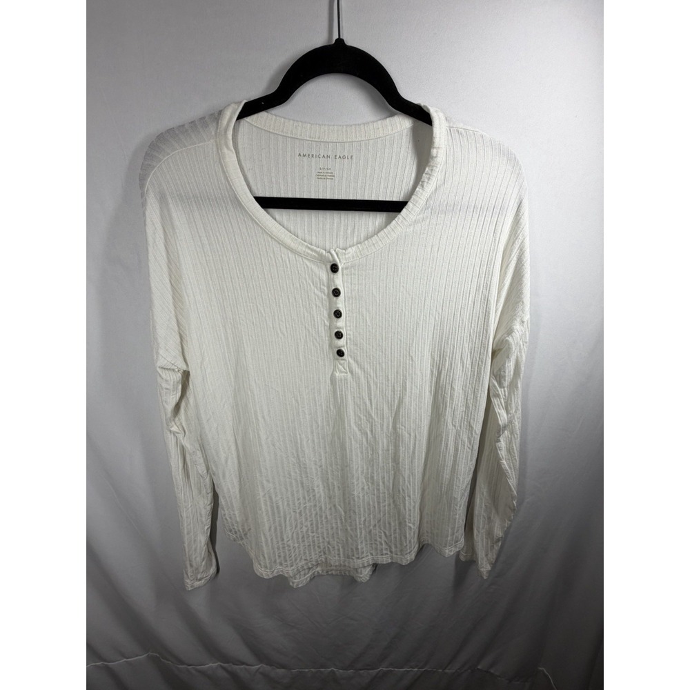 American Eagle AE Soft Ribbed Henley Top Small Button Front Boho Long Sleeve